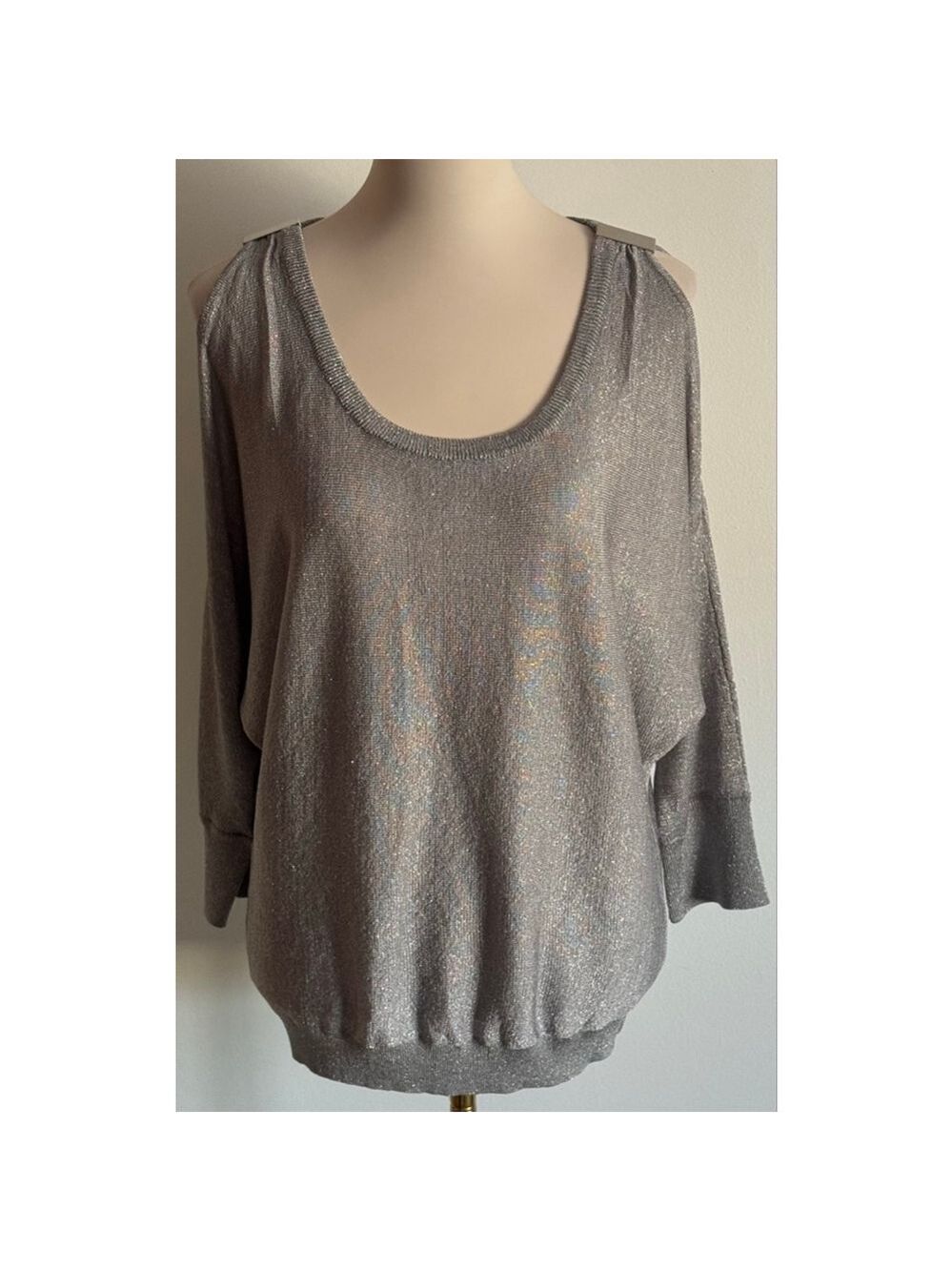 Women's INC International Concepts Silver Metallic Off-the-Shoulder Sweater XL